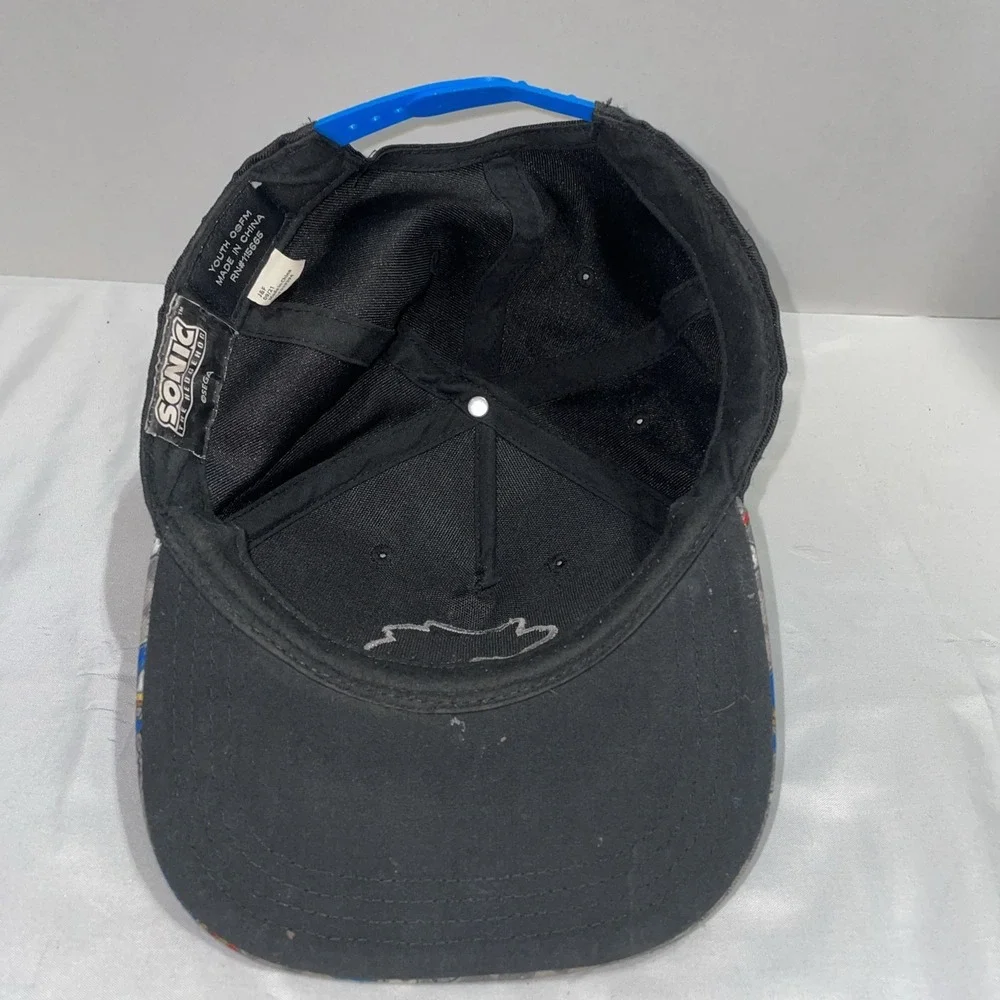 Sonic the Hedgehog Youth Snapback Hat Black Checkered‎ Brim SEGA Boys Cap OSFM